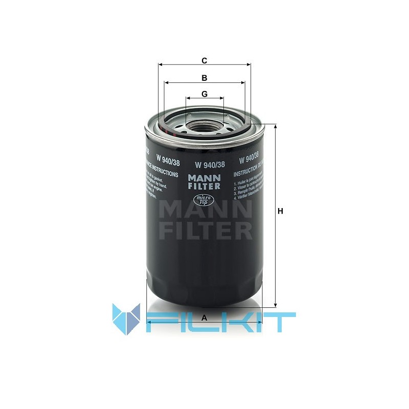 Hydraulic filter (insert) W 940/38 [MANN]